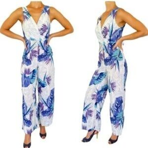 Japna Blue and Purple Floral Jumpsuit Sleeveless V-Neck